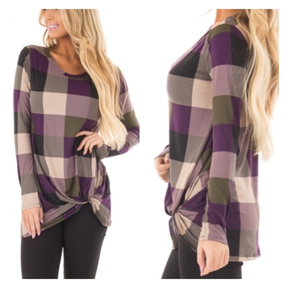 !!FINAL PRICE!!  PLAID SOFT TEE SHIRT TWIST DETAIL - Picture 2 of 3